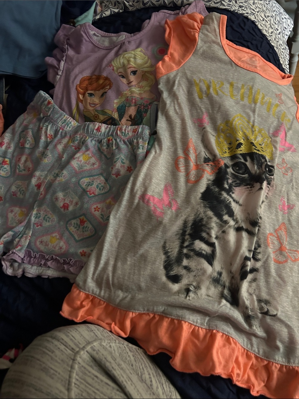 Girls' Gray & Peach Kitty Nightgown and Lavender Pajama Set